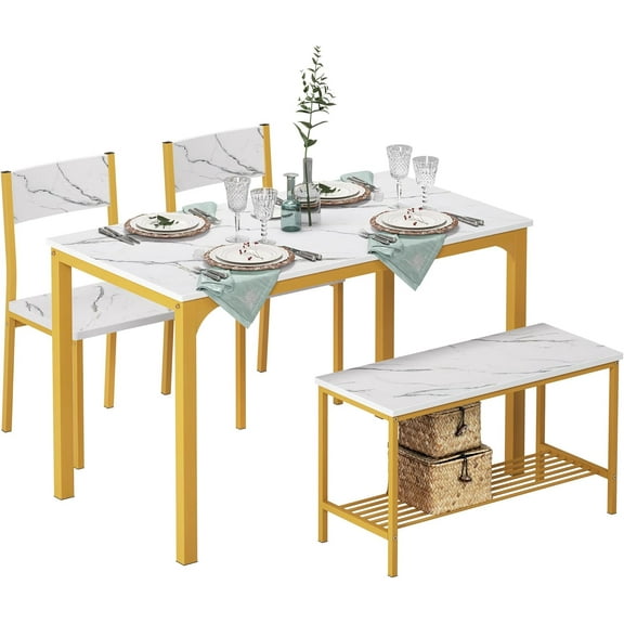 SogesHome 43.3'' Kitchen Dining Table Set for 4, Kitchen Table 2 Chairs Set for 4 with , Space Saving Table Set for Apartment, Restaurant, Coffee Shop, Gold