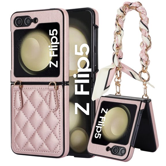 Allytechgroup Stylish Phone Case for Samsung Galaxy Z Flip 5, Hand Wrist with Silk Anti-Scrath Shockproof Bumper Slim Back Cover Case for Girls Women, Rosegold