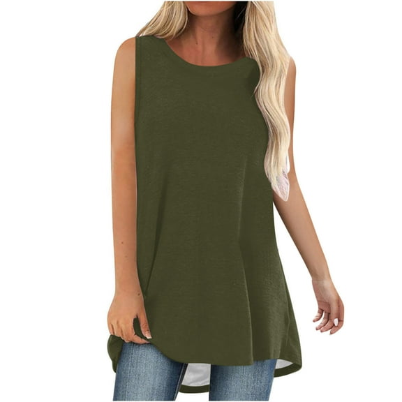Loose Tank Tops For Women Sevevn Women Tank Summer Solid Color Round-Neck Sleeveless Casual Tunic Blouse