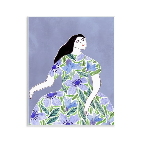 Stupell Industries Woman in Blue Floral Gown People Painting Unframed Art Print Wall Art, 11 x 14