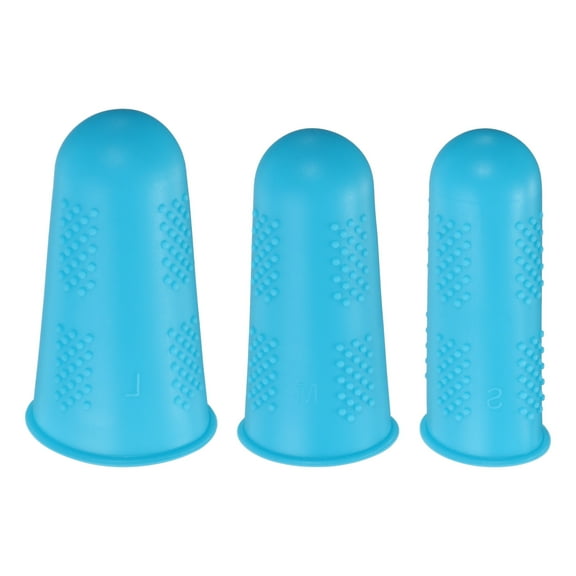 Uxcell 9Pcs Rubber Fingers Tips Finger Protectors Silicone Thimble 3 Sizes Blue