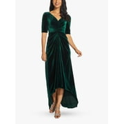 ADRIANNA PAPELL EMERALD Gathered Stretch Velvet Gown, US 16