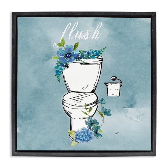 Stupell Industries French Country Floral Bathroom Rules Flush Black Floating Frame Canvas Art, 18 x 18, by Nan