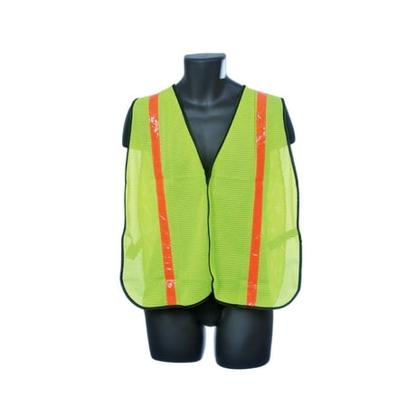 - Safety Mesh Vest - Green w/ Orange Reflector Stripes Lot of 1 Pack(s) of 1 Unit