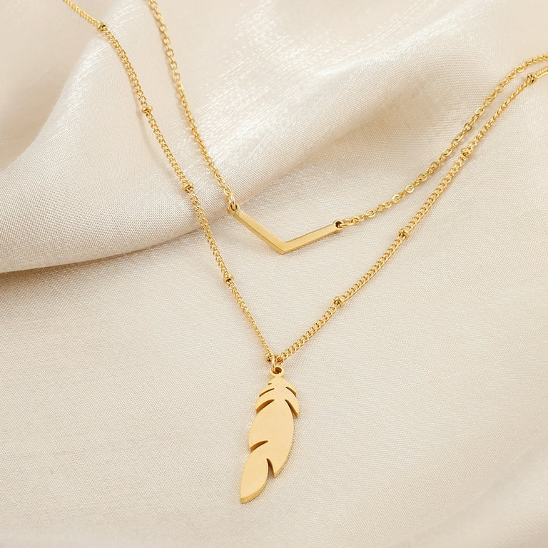 Ausyst Necklaces for Women Double Stainless Steel Gold V-shaped