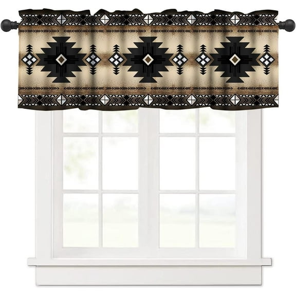 Aztec Kitchen Curtain Valance for Windows,Farmhouse Red Window Drape Treatment,Vintage Wood Grain Short Topper Small Tier Curtains, 54 * 18inch 1 Panel Valance