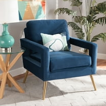 HomeStock Artistic Accomplishment Glam And Luxe Navy Blue Velvet Fabric Upholstered And Gold Finished Armchair, 29.1"D x 34.6"W x 34.6"H