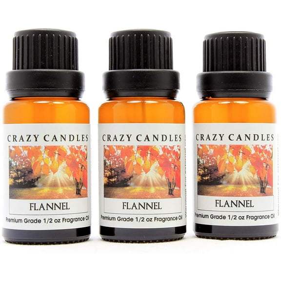 Crazy Candles Flannel (Made in USA) 3 Bottles 1/2 FL Oz Each (15ml) Premium Grade Scented Fragrance Oil
