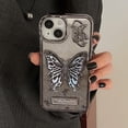 thumbnail image 4 of Butterfly Phone Case Compatible with iPhone 15 Pro, Luxury Glitter Cute 3D Hollow Clear Black Electroplate Butterfly Phone Cover with Hold Stand, 4 of 11