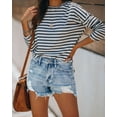 thumbnail image 3 of ONLYSHE High Waisted Stretchy Casual Denim Shorts with Frayed Hem and Pockets, Blue, M, 3 of 6