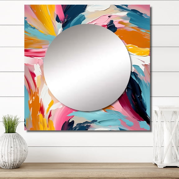 Designart "Blissful Vibrant Swirls Of Colorful Paint" Abstract Square Mirror For Wall Decor - Large Multicolor Square Printed Wall Mirror Art - Wall Mounted Square Large Mirror