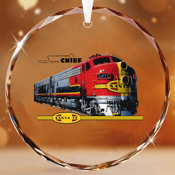 Juxt Santa Fe Super Chief Ornament Warbonnet Train Vintage, Crystal Glass Ornament