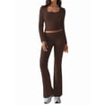 thumbnail image 2 of 2 Piece Square Neck Lounge Set Womens Wide Leg Pants Slightly Crop Top Sweatsuit Sets Brown L, 2 of 9