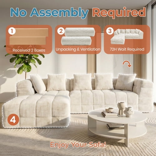 Corduroy 104.7" L-Shaped Modular Cloud Sectional Sofa, Oversized Deep Seat, 1000LBS Weight Capacity, No Assembly, Convertible Corner Chaise for Apartment, Beige