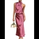 thumbnail image 2 of Vestido de Satén de Verano 2025 para Mujer, Elegante, Sin Mangas, con Cuello Alto, para Cóctel o Fiesta. Rosa Roja M, 2 of 10