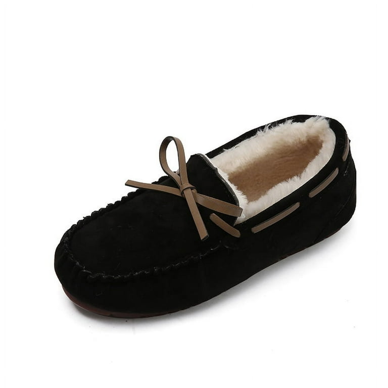 Women's Moccasin Slipper Vegan Suede Faux Fur Lined Indoor