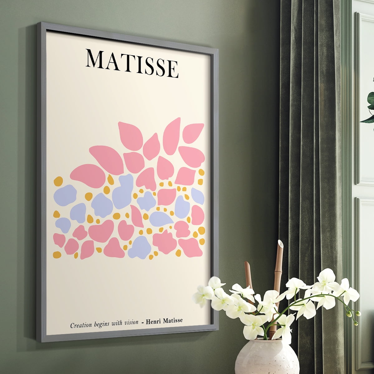 Matisse CDLXXXII in Gray Solid Wood Framed Print No Nail Hanging
