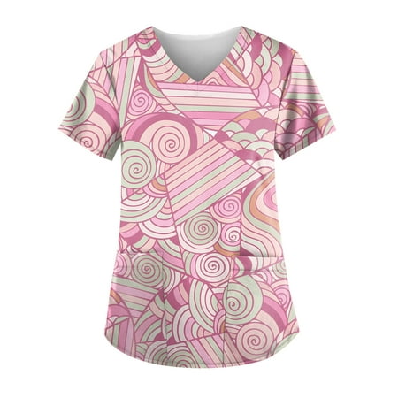 

XHJUN Scrub Tops for Women Clearance Active Stretch Women s Mixed Floral Pewter Print Scrub Top Pink L