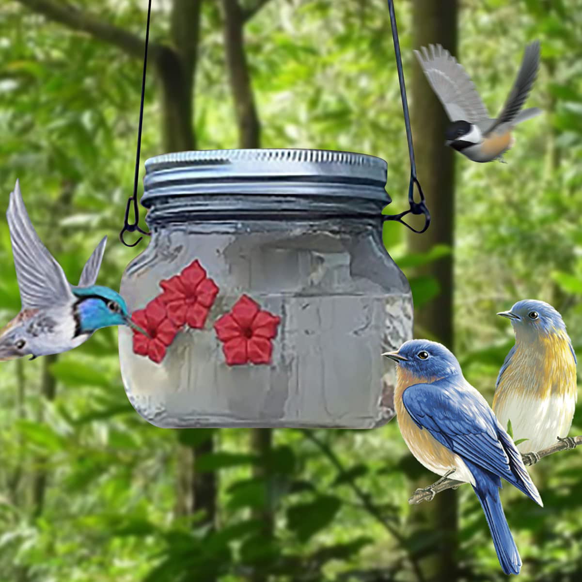 Pack of 2 Blue Outdoor Seasons Perky-Pet Mason Jar Wild Bird Feeder