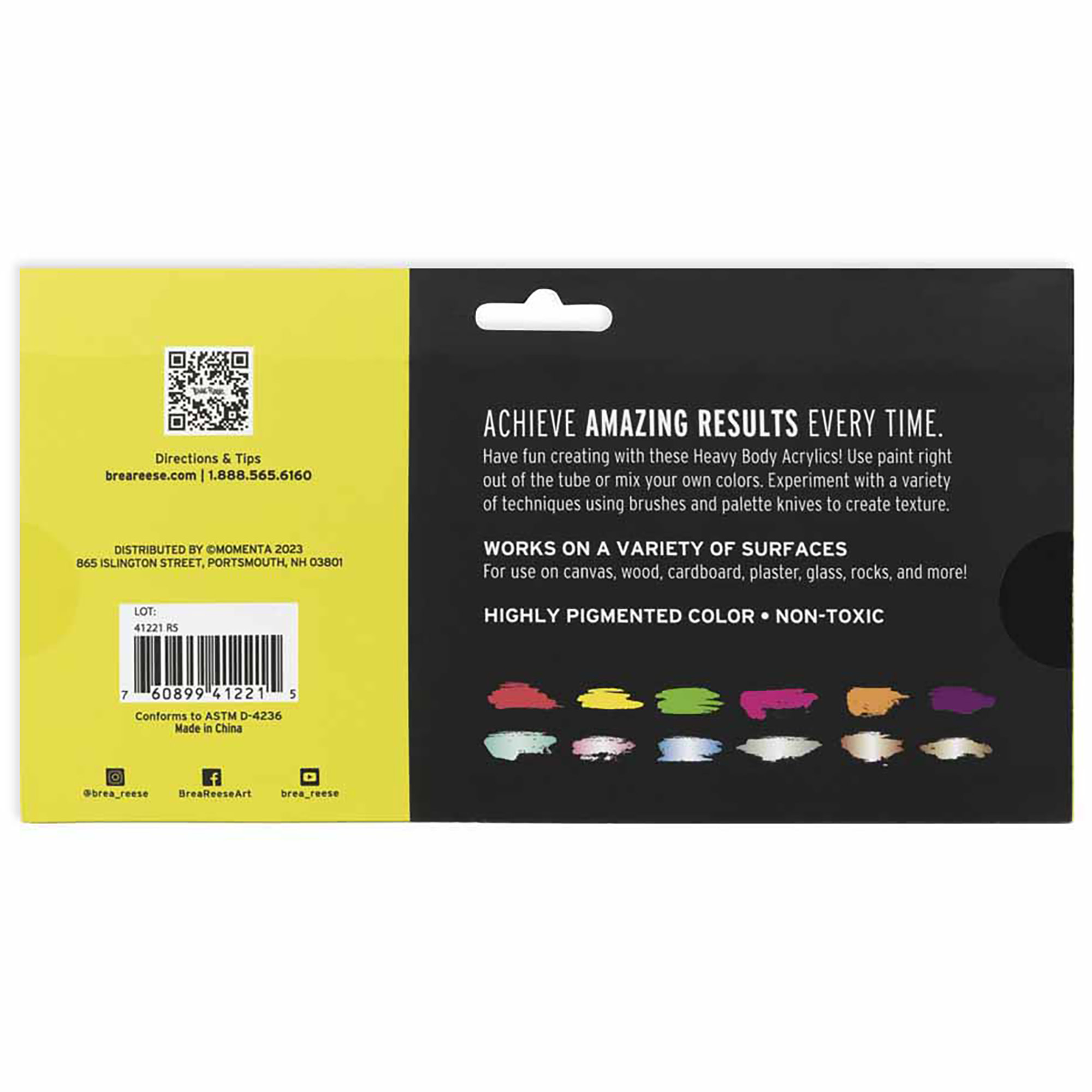 Brea Reese: Professional Heavy Body Acrylic Paint Set - Neon & Metallic Colors - 12 Tubes - Bold Pigments, Water-Based & Non-Toxic, Adult Art Supplies