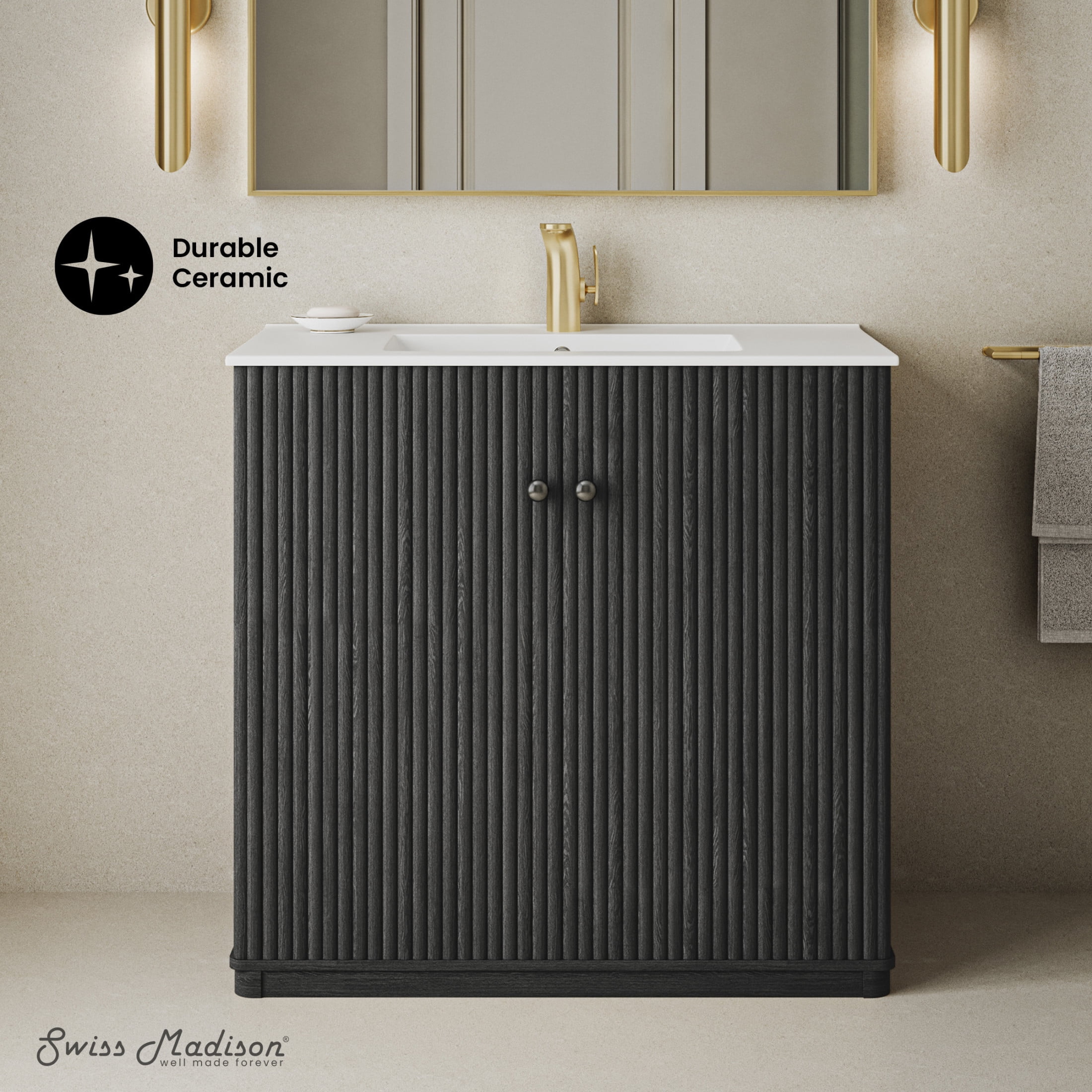 Lafayette 36" Freestanding Bathroom Vanity in Black Oak with Sink Top