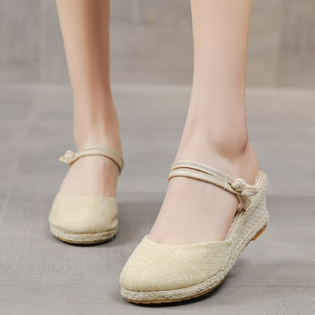 

HIBRO Fashion Women Solid Color Summer Weave Comfortable Wedges Shoes Beach Round Toe Breathable Sandals
