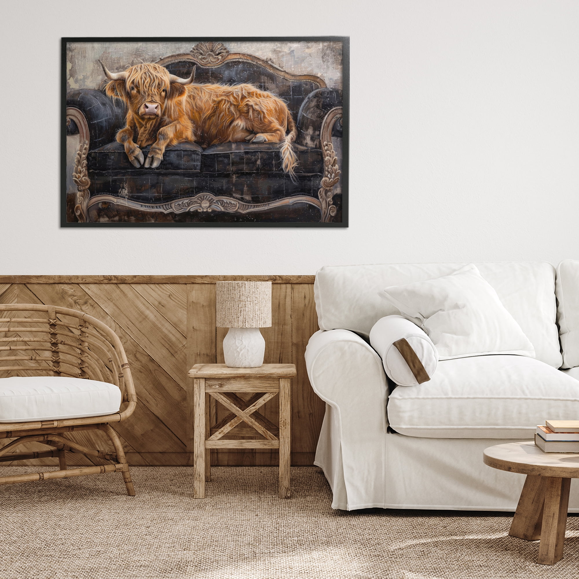 Stupell Industries Cozy Couch Highland Cow Black Framed Giclee Art, design by Tina LeCour