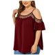 thumbnail image 1 of Camiseta de talla grande para mujer Summmer asimétrica de encaje con retazos cuello redondo manga corta informal con hombros descubiertos Fridja  bn7103, 1 of 9