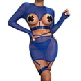 thumbnail image 2 of HSHMT Women's Fun Lingerie 5 Piece Set Sexy Hollow Lace Personalized Long Sleeve Top With Leg Rings Intimates Blue M, 2 of 7