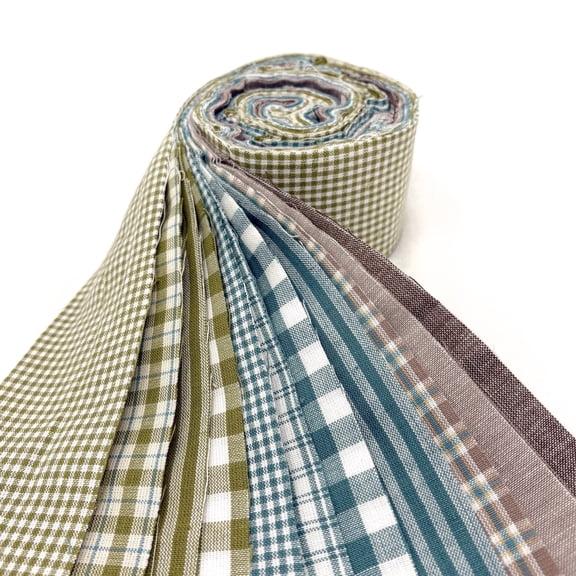Bluegrass Blue Green Cotton Plaid Fabric Strips 22 pc 2.5" X 44" Precut Roll (Jelly Roll) by JCS
