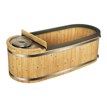 ALEKO Natural Pine Hot Tub with Charcoal Stove – 2 Person - 132 Gallons