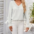 thumbnail image 4 of ATOYSOY Loose Eyelet Shirts for Women Trendy Long Sleeve Tees Solid Color Tops V Neck Lace Pullovers Casual Dressy Tunic Outwear Fall White XXL, 4 of 6