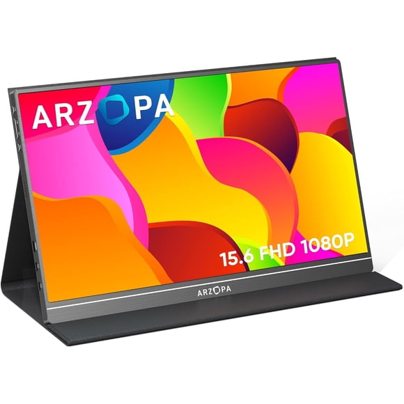 ARZOPA Portable Monitor, 15.6'' 1080P FHD Laptop Monitor USB C HDMI Computer Display HDR Eye Care External Screen w/Smart Cover for Mac Phone Xbox Sw
