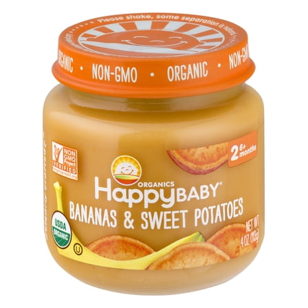 Happy Baby Clearly Crafted Organic Stage 2 Bananas & Sweet Potatoes, 4oz Jar