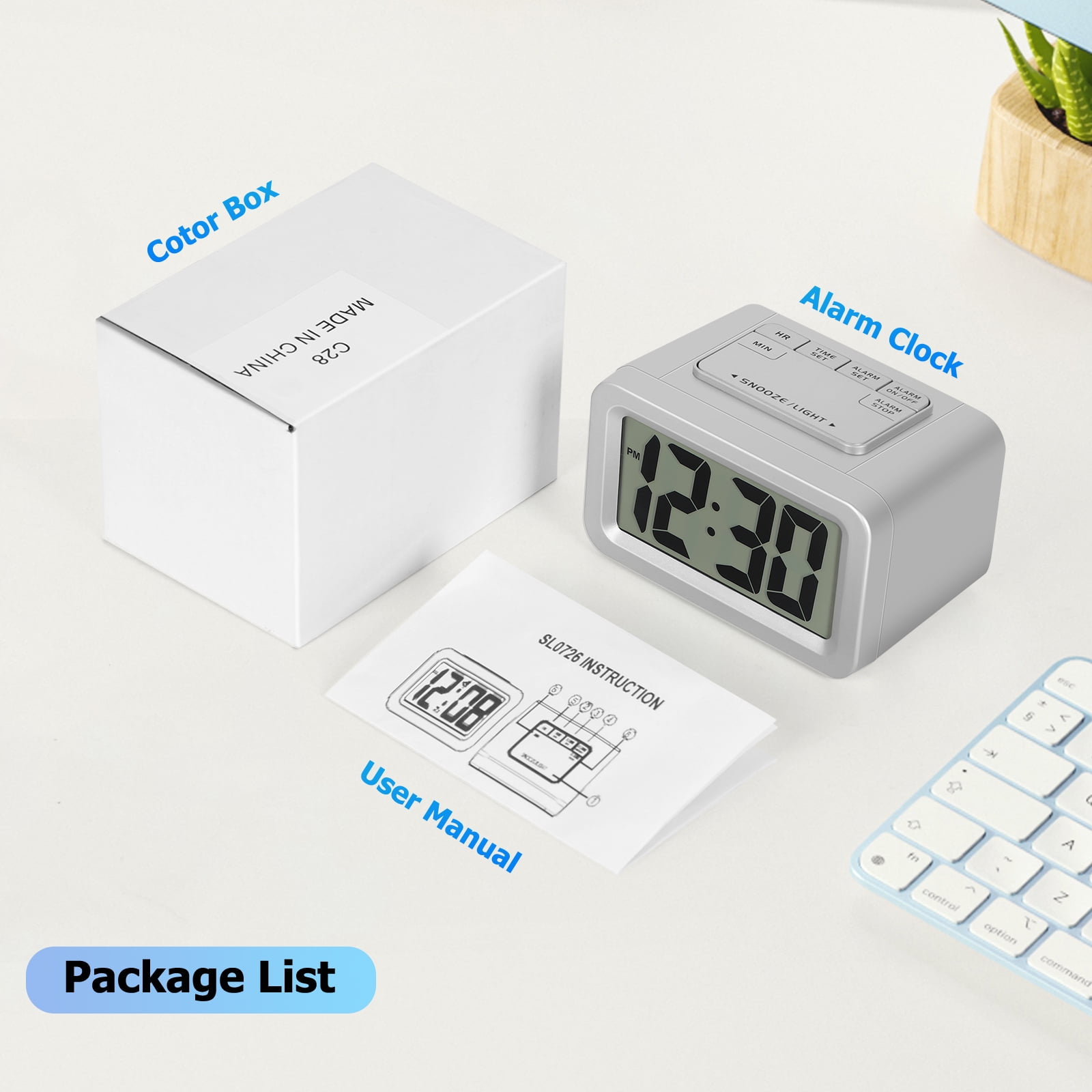 Self-Sensing Digital Alarm Clock - Silver