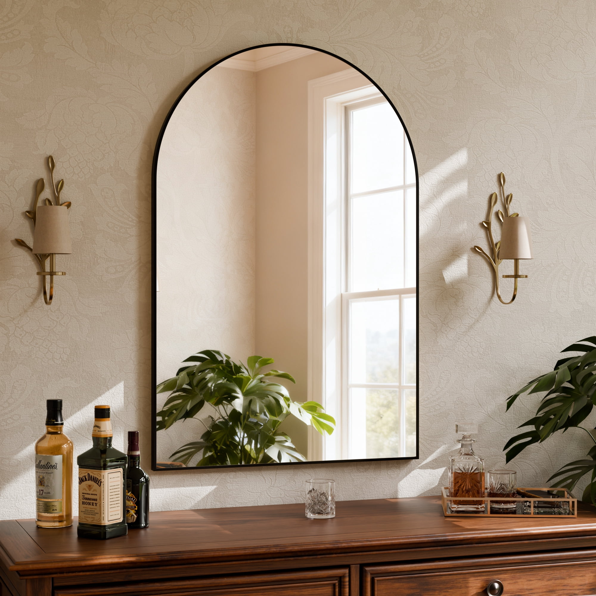 YVANLA 36"x24" Arched Bathroom Mirror Wall Mounted Mirror with Aluminum Alloy Frame, Black