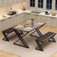 thumbnail image 3 of EDTara Kitchen Table Set with 2 Upholstered Benches, Z-Shaped Leg Kitchen Table Set for 4 3 Piece Dining Table Set for Small Space Saving Space for Kitchen, Dining Room, Small Space Apartment, 3 of 7