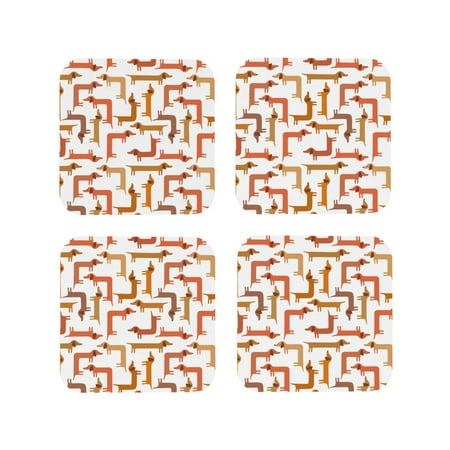

Coasters Set of 4 - Stripe Dachshund Dog Puppy Drink Coasters for Tabletop Protection Leather Coasters for Living Room Decor and Housewarming Gift Square