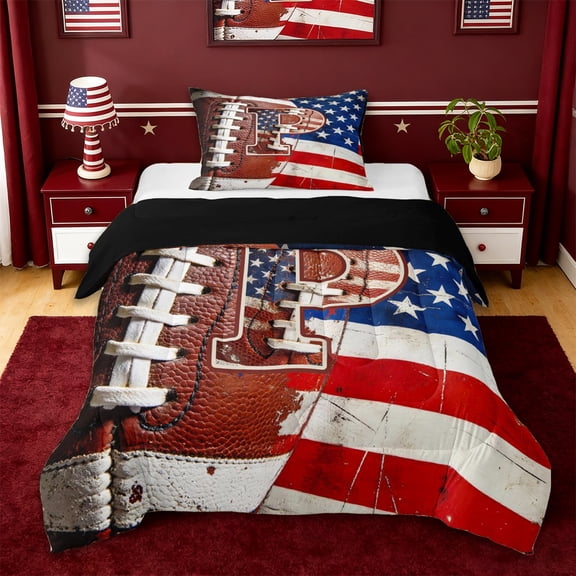 Erosebridal Football Ball Games Kids Twin Comforter Sets,Letter P Monogrammed Bedding Set For Boys Kids,Reversible black,2pcs
