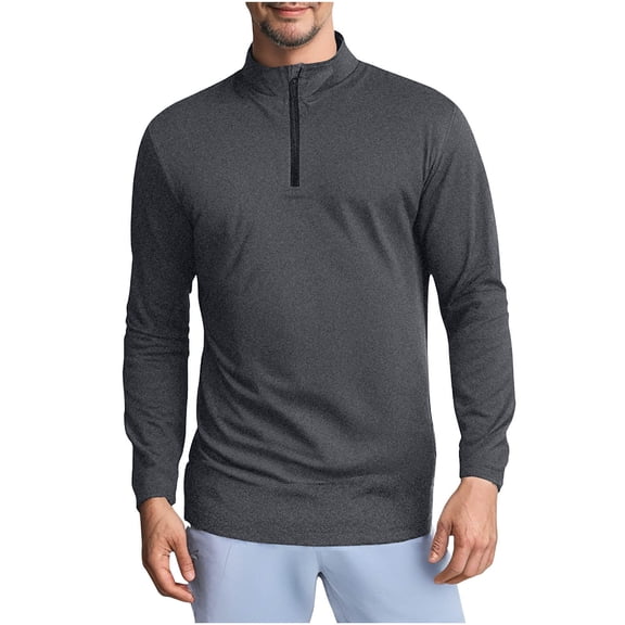 Athletic T Shirts for Men with Zipper Mock Neck Long Sleeve Workout Tees Tops Mens Casual Solid Stretchy Pullover Breathable Gym Running Tshirts Shirt