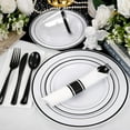 thumbnail image 3 of 210Pcs Black Plastic Dinnerware with Pre Rolled Napkins, Include:30 Dinner Plates, 30 Dessert Plates, 30 Paper Napkins, 30 Cups, 90 Plastic Cutlery, 3 of 6