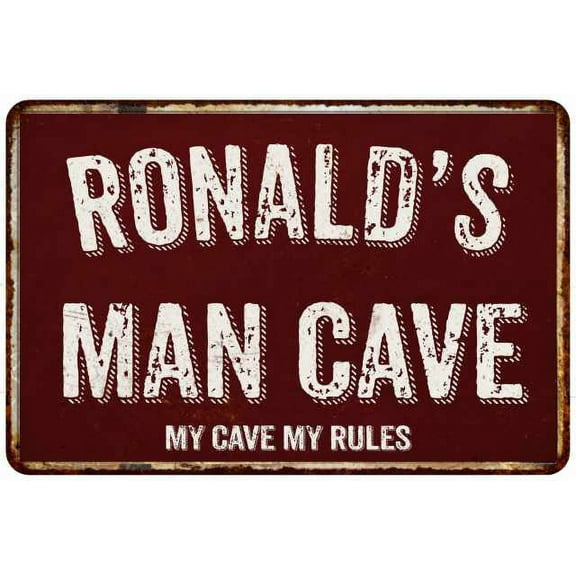 RONALD'S Man Cave Red Grunge Sign 8 x 12 High Gloss Metal Sign 208120003342