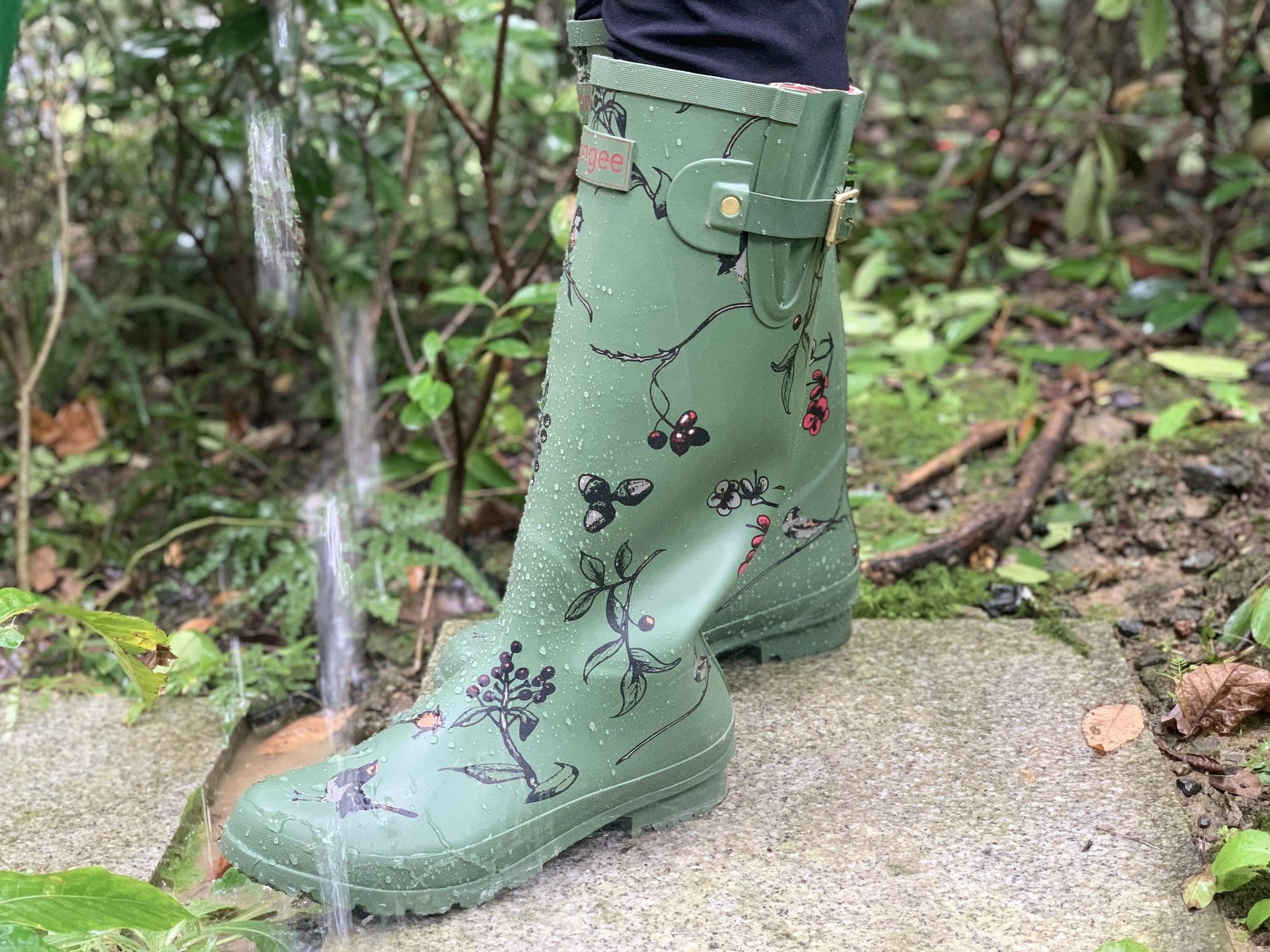 Rongee Rain Boots for Women Waterproof Outdoor Garden Shoes Bird Tree Printed 8 (B(M) US)