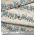 thumbnail image 3 of Soimoi White Cotton Duck Fabric Reindeer & Snowflakes Tree Decor Fabric Printed Yard 42 Inch Wide, 3 of 3