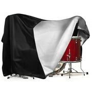 Drum Set Cover, Black Waterproof 420D Oxford Cloth Cover for Drum Set, Drum Set Dust Cover with Silver Coating & Weighted Corners, Protective Cover from UV-Rays with Zipper Storage Bag