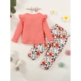 thumbnail image 6 of CARETOO Baby Girls Toddler Girl Casual Clothes Long Sleeve Ruffle Top Floral Pant Headband 3Pcs 1-5T, 6 of 9