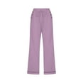 thumbnail image 2 of Womens Cargo Capris with Pockets New Fashion Womens Casual Color Elastic Loose Pants Straight Wide Leg Trousers with Pocket Purple L, 2 of 5