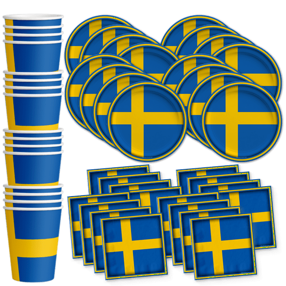 Swedish Flag Birthday Party Supplies Set Plates Napkins Cups Tableware Kit for 16