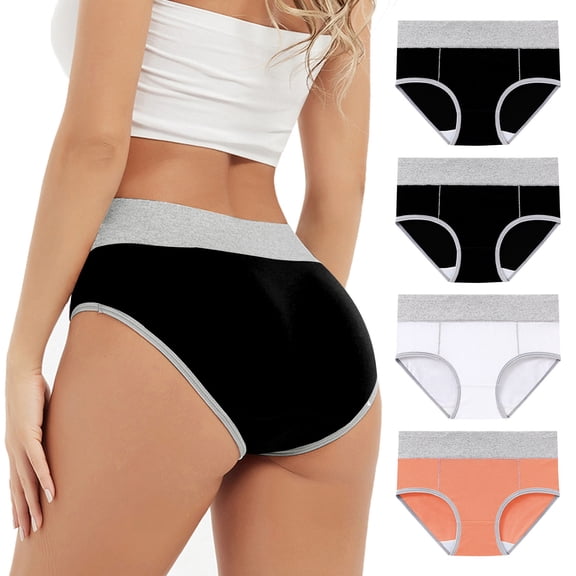 lmcalzta Womens Underwear Cotton Soft Seamless High Waisted Plus Size Briefs Panties,4 Pack(M-5XL)