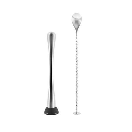 

2pcs Stainless Steel Crushed Ice Muddler Stirring Spoon Long Handle Swizzle Stick Cocktail Stirrer Barware (Stick+Spoon)